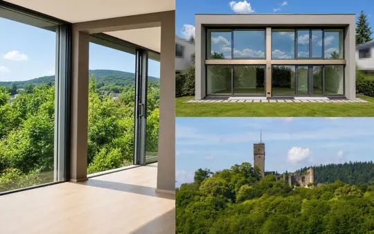 Haus mit moderner, großzügiger Architektur und fantastischem Blick auf den Taunus